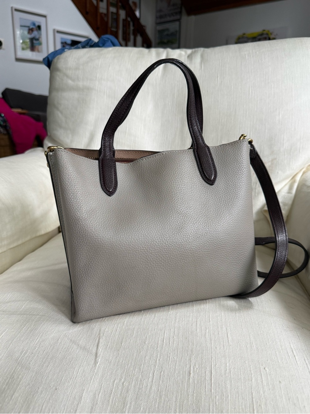 COACH Willow tote bag grey leather gold hardware - Picture 6 of 14